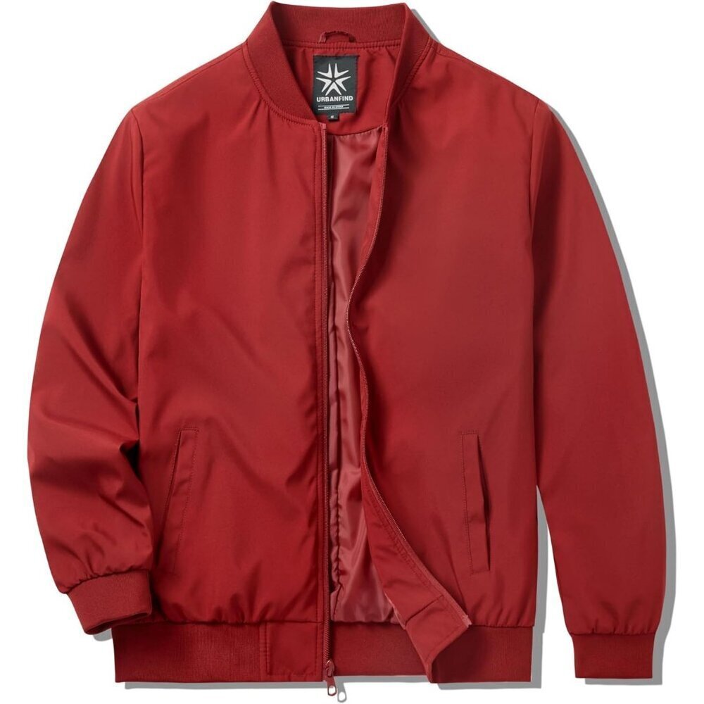Men's Varsity Bomber Jacket Red Casual Fashion Lightweight Windbreaker Stylish